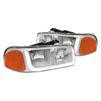 Led Bar Headlight With Chrome Housing Clear Lens And Amber Reflector | 99-06 Gmc Sierra