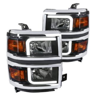 1500 Headlights With Led Bar Clear Lens And Matte Black Housing | 14-15 Chevrolet Silverado