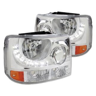 1 Pc Euro Headlight - Chrome With Led (Only Fits With Spec-D Vertical Facelift Conversion Grill) | 99-02 Chevrolet Silverado