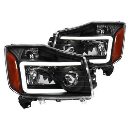 Headlights With Led Bar Clear Lens And Matte Black Housing | 04-15 Nissan Titan
