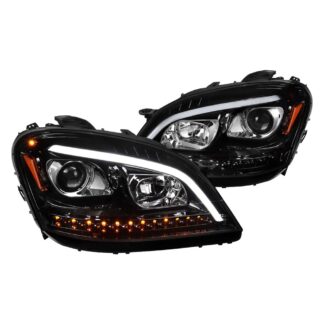 Projector Headlights Sequential Led Turn Signal-Full Glossy Black Housing With Clear Lens | 06-08 Mercedes Ml W164
