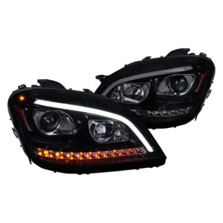 Projector Headlights Sequential Led Turn Signal-Glossy Black With Smoke Lens | 06-08 Mercedes Ml W164