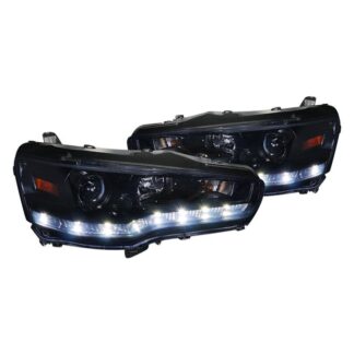 Projector Headlight Glossy Black Housing With Smoked Lens R8 Style | 08-12 Mitsubishi Lancer