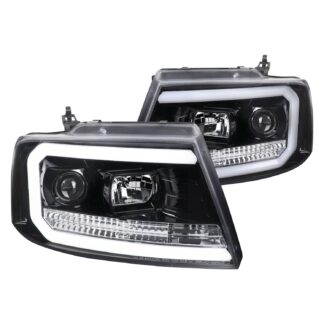 Projector Headlights With Led Bar Clear Lens And Glossy Black Housing | 04-08 Ford F150