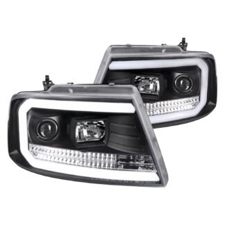 Projector Headlights With Led Bar Clear Lens And Matte Black Housing | 04-08 Ford F150