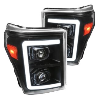Projector Headlights With Sequential Led Bar Black Housing Clear Lens And Amber Reflectors | 11-16 Ford F250