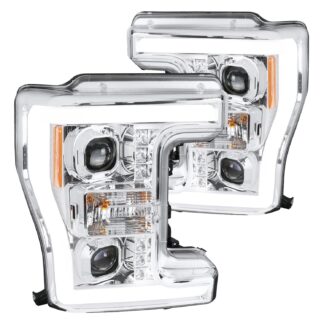 Projector Head Lights With Led Bar – Chrome Housing And Clear Lens | 17-19 Ford F250