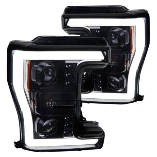 Projector Head Lights With Led Bar - Glossy Black  Housing And Smoked Lens | 17-19 Ford F250