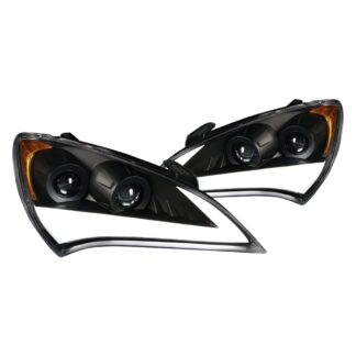 2 Door Projector Headlights- Black- Led Sequential Light Bar With Switch Back | 10-12 Hyundai Genesis