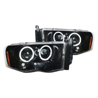 Halo Projector Headlights-Glossy Black With Clear Lens | 02-05 Dodge Ram