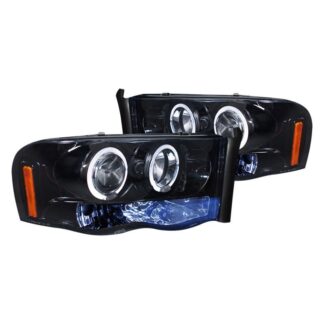 Halo Projector Headlight Gloss Black Housing Smoke Lens | 02-05 Dodge Ram