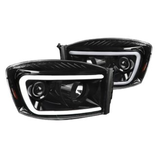 Led Bar Projector Head Lights With Clear Lens And Glossy Black Housing | 06-08 Dodge Ram