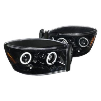 Halo Projector Headlights-Glossy Black With Clear Lens | 06-08 Dodge Ram