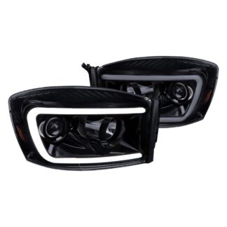 Led Bar Projector Head Lights With Smoked Lens And Glossy Black Housing | 06-08 Dodge Ram