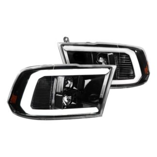 Light Bar Style Projector Headlights-Full Glossy Black Housing With Clear Lens | 09-18 Dodge Ram