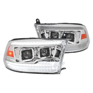Projector Headlights With Chrome Housing And Clear Lens - Sequential Switchback Led Light Bar | 09-18 Dodge Ram