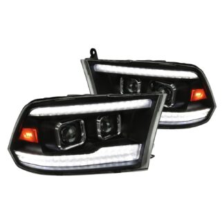 Projector Headlights With Black Housing And Smoked Lens - Sequential Switchback Led Light Bar | 09-18 Dodge Ram