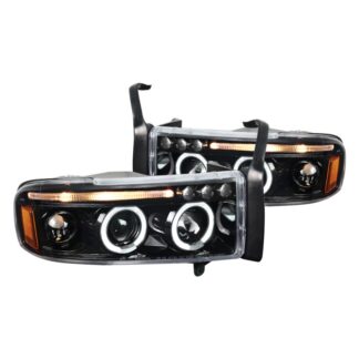 Halo Projector Headlights- Glossy Black With Clear Lens | 94-01 Dodge Ram