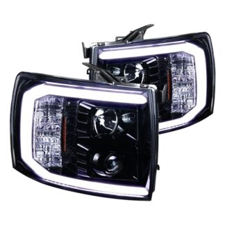 Led Bar Projector Headlights- Glossy Black With Clear Lens | 07-13 Chevrolet Silverado