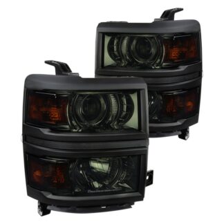 Projector Headlight With Amber Corners- Clear Housing With Smoked Lens And Black Trim | 14-15 Chevrolet Silverado