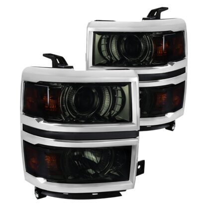 Projector Headlight With Amber Corners- Clear Housing With Smoked Lens And Chrome Trim | 14-15 Chevrolet Silverado