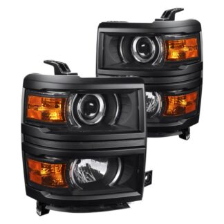 Projector Headlight With Amber Corners- Matte Black Housing With Clear Lens And Black Trim | 14-15 Chevrolet Silverado