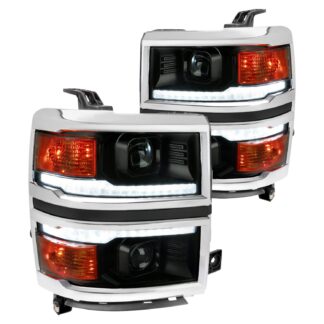 1500 Projector Headlights With Chrome Trim Matte Black Housing Smoked Lens And Amber Reflector With Sequential Turn Signal | 14-15 Chevrolet Silverado