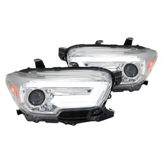 Projector Headlights With Sequential Turn Signal Chrome Housing And Smoked Lens And Amber Reflectors | 16-21 Toyota Tacoma