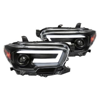 Projector Headlights With Sequential Turn Signal Black Housing And Clear Lens And Amber Reflectors | 16-21 Toyota Tacoma