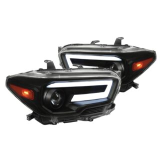 Projector Headlights With Sequential Turn Signal Black Housing And Smoked Lens And Amber Reflectors | 16-21 Toyota Tacoma