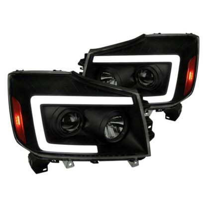 2004-2007 Armada Projector Headlights With Amber Corners And Sequential Turn Signal - Matte Black Housing And Smoked Lens | 2004-2015 Nissan Titan