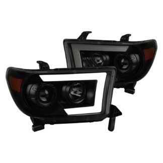 Projector Headlights With Amber Reflector- Smoke Lens With Black Housing | 07-13 Toyota Tundra