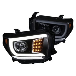 Projector Headlight - Glossy Black With Light Smoke Lens | 14-18 Toyota Tundra