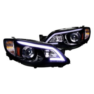 Smoked Lens Gloss Black Housing Projector Headlights With Led Day Time Running Light Strip | 08-13 Subaru Impreza