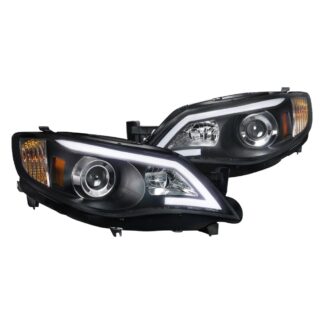 Black Housing Projector Headlights With Led Day Time Running Light Strip | 08-13 Subaru Impreza