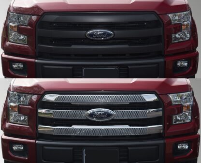 ABS430 15-17 Ford F-150 Lariat 3 PCS Chrome Tape-on Grille Overlay