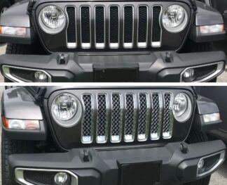 ABS495 18-20 Jeep Wrangler Sport/Sahara/Rubicon Does not fit grille with Camera 7 PCS Chrome Tape-on Grille Overlay