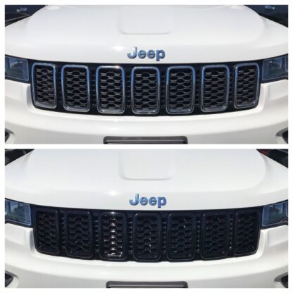 ABS6467BLK 17-21 Jeep Grand Cherokee 7 PCS Gloss Black Tape-on Grille Overlay