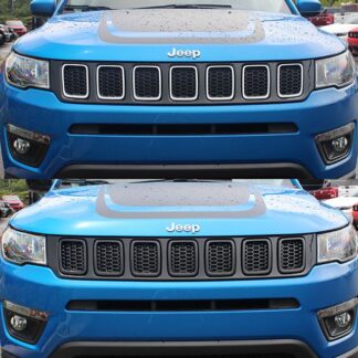ABS6478BLK 17-21 Jeep Compass LATE MODEL 17 7 PCS Gloss Black Tape-on Grille Overlay