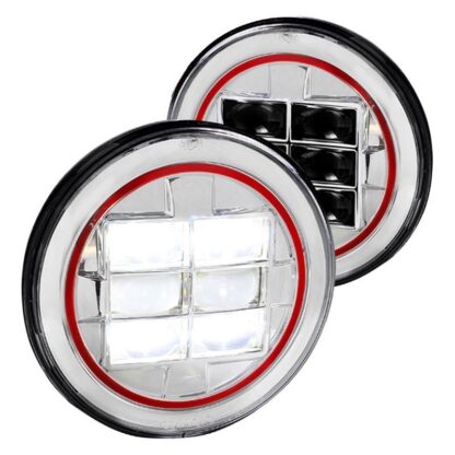Combo: 2X 7 Inch Round Projector Headlight - Chrome (Red) | ALL All All