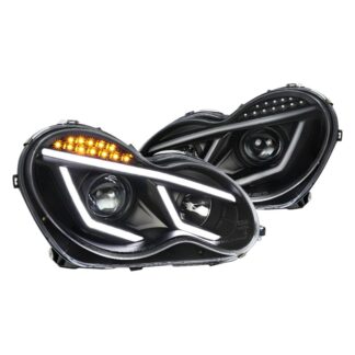 Projector Headlights -Black For Factory Halogen Model | 01-07 Mercedes C-Class