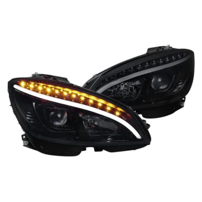 Projector Headlights - Glossy Black For Factory Halogen Only | 08-11 Mercades C-Class