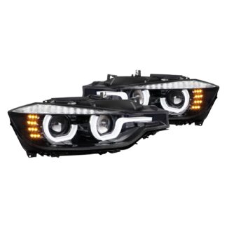 F30 Projector Headlights Glossy Black With Clear Lens | 12-15 Bmw 3 Series
