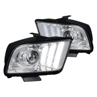 Light Bar Projector Headlights- Chrome Housing Clear Lens | 05-09 Ford Mustang
