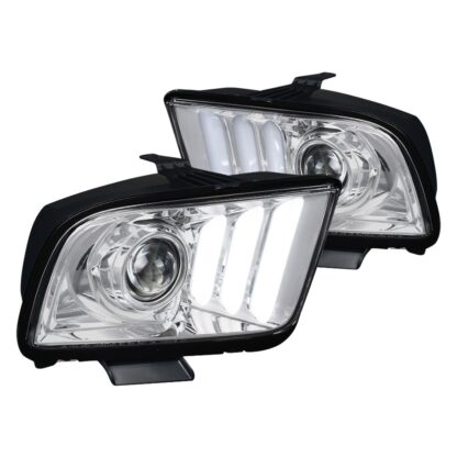 Light Bar Projector Headlights- Chrome Housing Clear Lens | 05-09 Ford Mustang