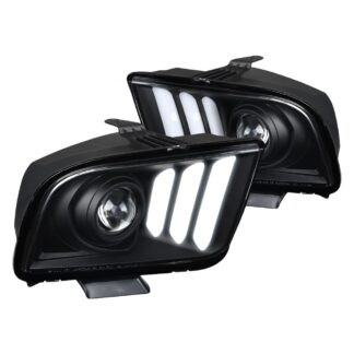 Light Bar Projector Headlights- Glossy Black Housing Light Smoke Lens | 05-09 Ford Mustang