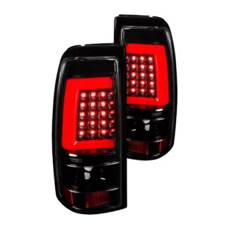Led Bar Tail Lights-Full Glossy Black Housing/Clear Lens-Red Bar | 99-02 Chevrolet Silverado