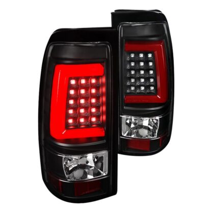 Led Light Bar Tail Lights- Black Housing- Clear Lens With Red Light Bar | 99-02 Chevy Silverado