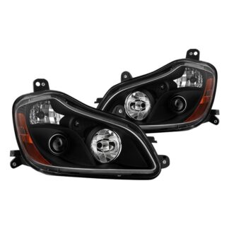 Kenworth T680 headlight - black assembly 12V OE design - Low Beam-H11(Included) ; High Beam-HB3(Included) ; Sigmal-3157(Included) - Left + Right