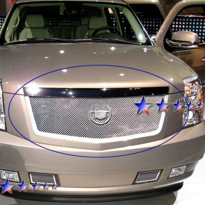 Chrome Polished Wire Mesh Grille 2007-2014 Cadillac Escalade  Main Upper Not Fit Platinum And Hybrid Models